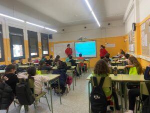 Handbol a les escoles 23-24 sessió teòrica amb alumnes de 3r a 6è de primària. Club Hanbol Terrassa.